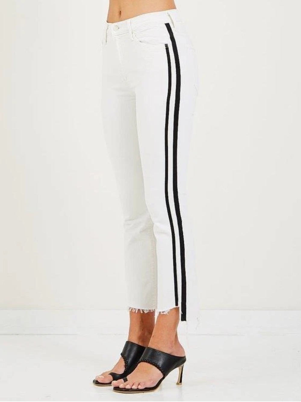 Mother Denim Women's Insider Crop Step Fray Cream Side-Stripe Jeans Size 28